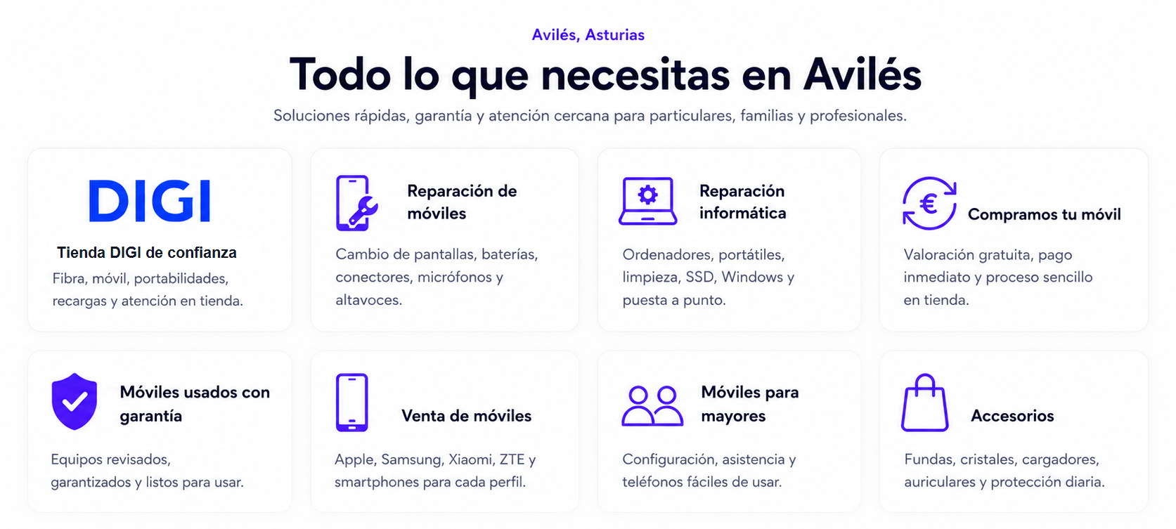 Servicios de Tiendas Mamaandroid en Avilés: DIGI, reparación de móviles, reparación informática, compra y venta de móviles, móviles para mayores y accesorios
